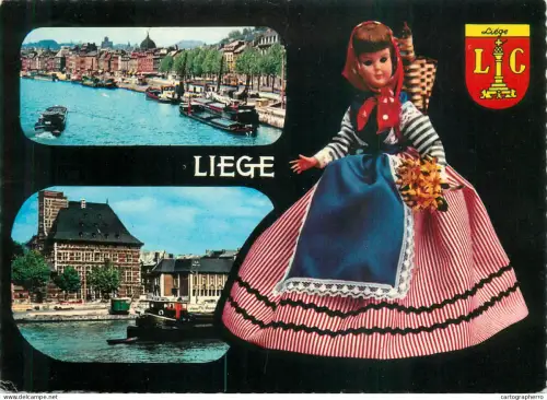 A5580 Belgium Liege multi view and doll with typical folk costume