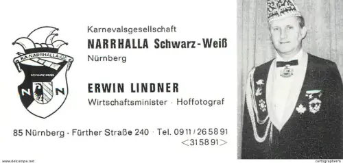 A6052 Karnevalsgesellschaft Narrhalla Schwarz-Weiss Nurnberg Erwin Lindner