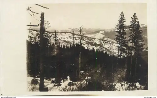 A6052 Snowy mountain valley, Carpathian region natural landscapes in Romania early 20th century