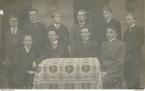 A6051 Young men group vintage souvenir photographic postcard