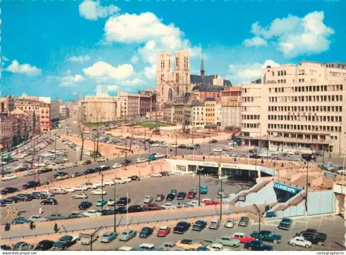 A5597 Belgium Bruxelles cityscape with National Bank, St Michael's Cathedral and Air-terminus Sabena
