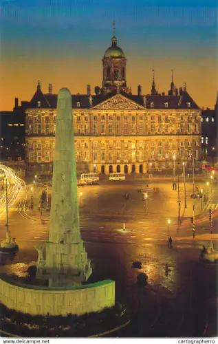 A5651 Netherlands Amsterdam National Monument and Royal Palace night view