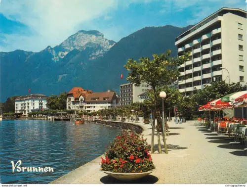 A5643 Switzerland Brunnen am Vierwaldstattersee Quai Anlage und Rigi Hochfluh