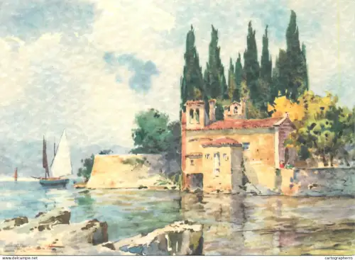 A5694 Italy Lago di Garda Point S Vigilio signed artwork