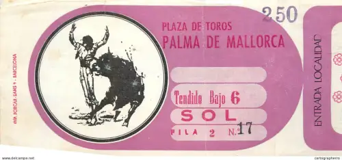 Collector's ticket for a bullfight at the Plaça de Toros arena in Palma de Mallorca
