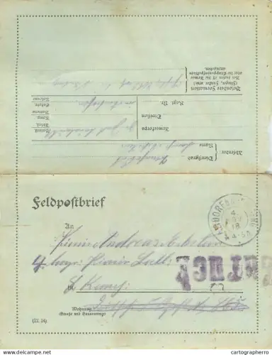 German military letter of the "Feldpostbrief" type (field post letter), dating from the First World War 1918