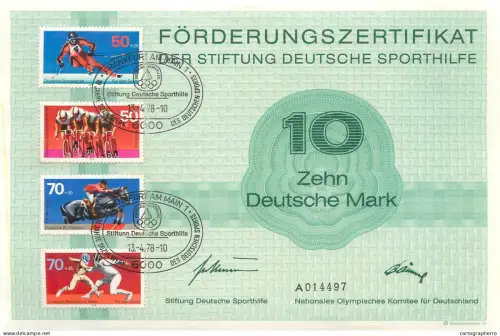 Germany 1978 olympic games 10 DM certified Sheet Sports Aid Funding Certificate Sport - Sporthilfe - Zertifikat
