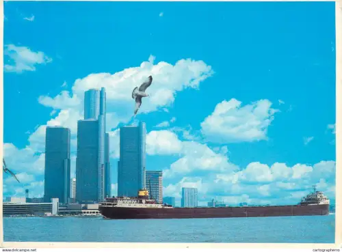 A5687 USA Detroit Michigan skyline and sailing vessel