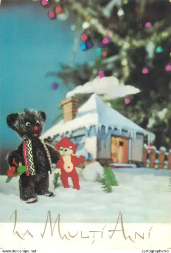 A5686 Bears toys winter scenery greetings illustration