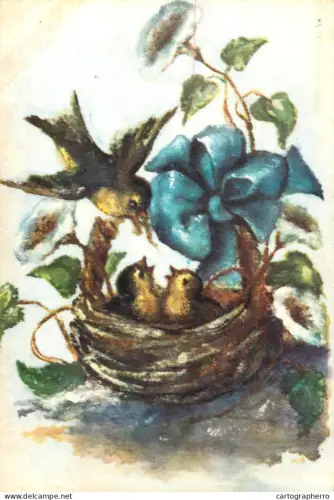 A5686 Mama bird feeding babies illustration