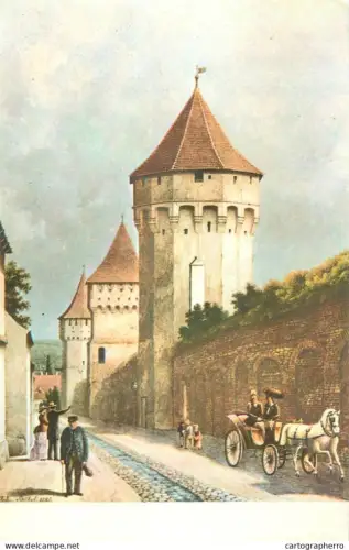 A5686 Romania Sibiu strada Cetatii vazuta dinspre apus pictura de Johann Bobel