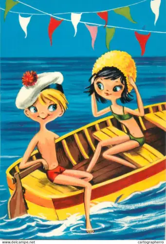 A5700 Funny humour illustration lovers couple stranded at sea