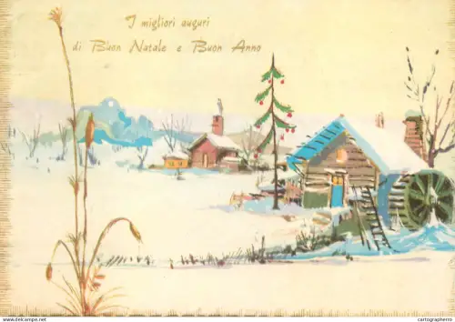 A5698 Winter Holidays greetings rural area winter scenery illustration