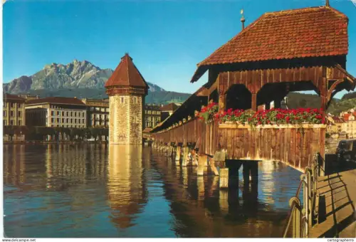 A5697 Switzerland Luzern Kapellbrucke, Wasserturm und Pilatus