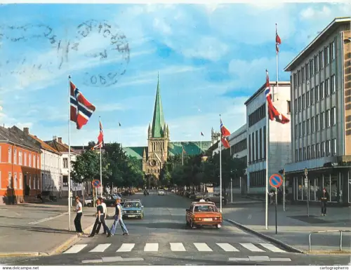 A5707 Norway Trondheim Munkegaten street view & Nidaros Cathedral
