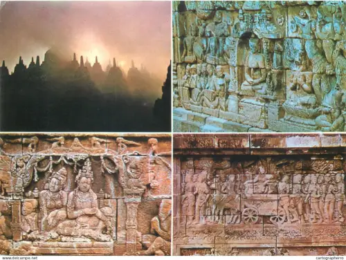 A5713 Indonesia Java Borobudur Stupas and reliefs multi view