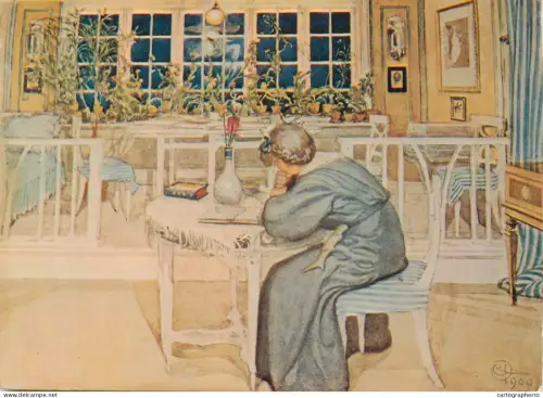 A5713 Kvällen före resan till England , Carl Larsson 1909 signed artwork