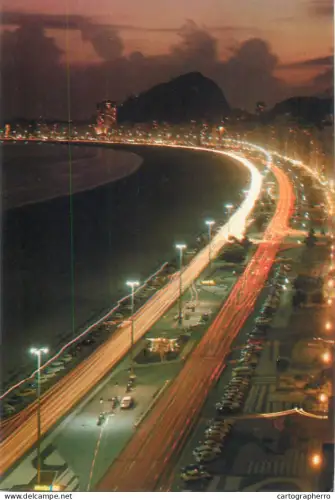 A5713 Brazil Rio de Janeiro Atlantica Avenue and Copacabana beach aerial night view