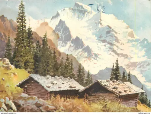A5711 Switzerland Jungfrau von Wengen mountain scenery illustration