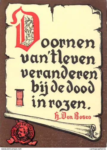 A6093 Calligraphic Gothic font religious quote in Dutch, attributed to Saint Don Bosco
