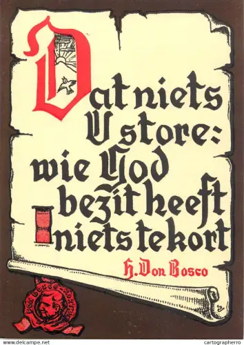 A6093 Calligraphic Gothic font religious quote in Dutch, attributed to Saint Don Bosco