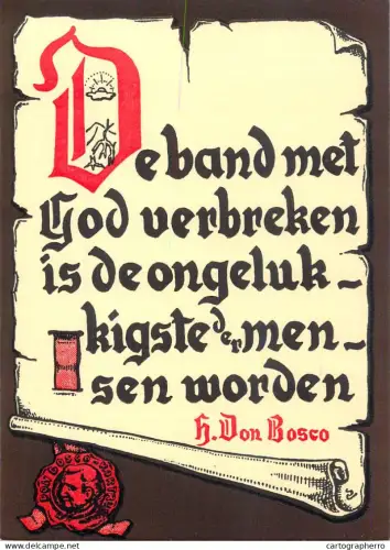 A6093 Calligraphic Gothic font religious quote in Dutch, attributed to Saint Don Bosco