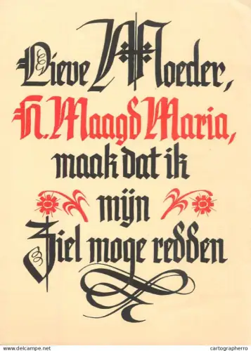 A6093 Calligraphic prayer in Dutch, dedicated to the Virgin Mary postcard