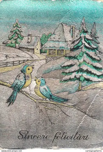 A6092 Romania silver foil novelty postcard winter seasonal greetings 1976