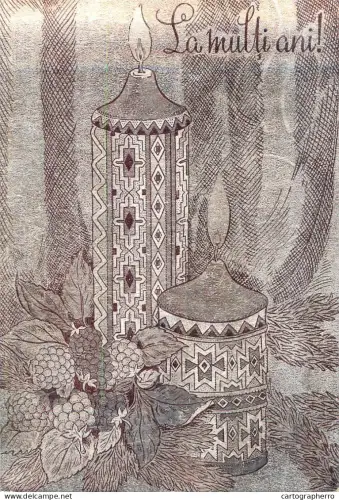 A6092 Romanian silver foil novelty greetings postcard New Year 1974