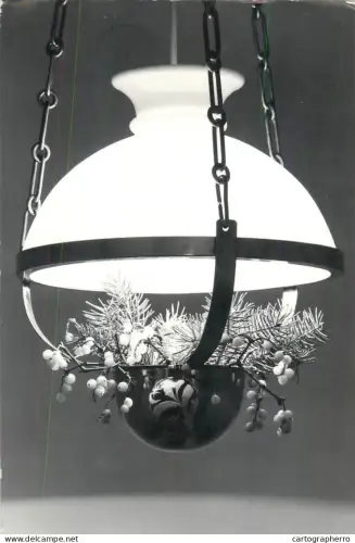 A6205 Hanging lamp decorated with flowers Christmas greetings postcard Hungary