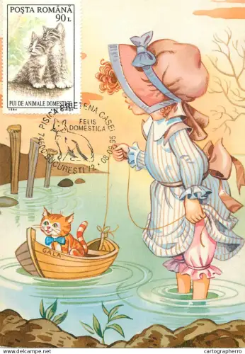 A6205 Domestic animals maximum card Romania cats kitties