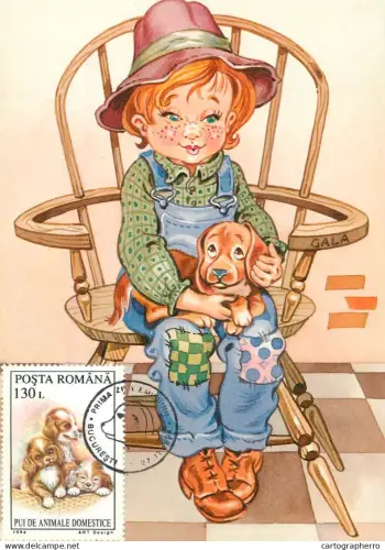 A6205 Domestic animals maximum card Romania puppy dogs puppies