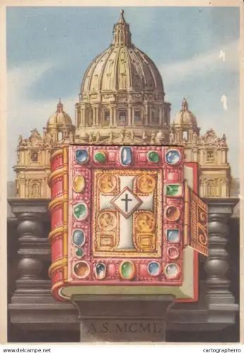 A6099 St. Peter's Basilica Vatican City, celebrating the Holy Year of 1950 gem-encrusted book multi views fold-out card