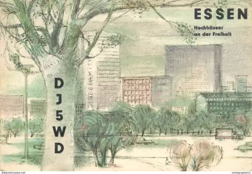 A6099 QSL Radio Amateur Card "Hochhäuser an der Freiheit" (High-rises at Freiheit) Essen, Germany