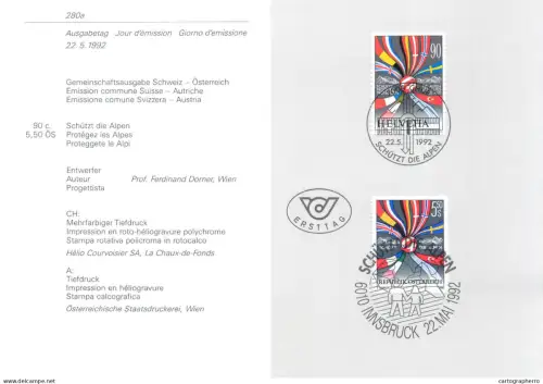 A6099 Helvetia postage stamps from a 1992 joint issue between Switzerland and Austria titled "Protect the Alps"