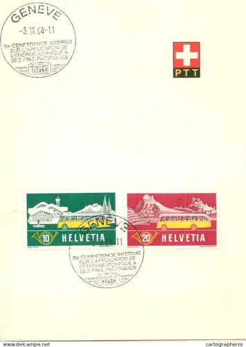 A6099 Helvetia 1964 Swiss postage stamp souvenir card celebrating the "Automobile Post" (Postal Bus) service