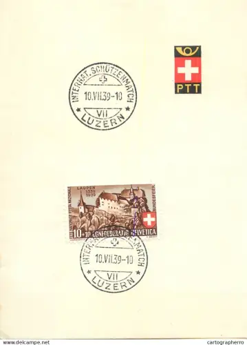 A6099 Swiss philatelic item featuring a stamp and two postmarks from Lucerne, Switzerland PTT
