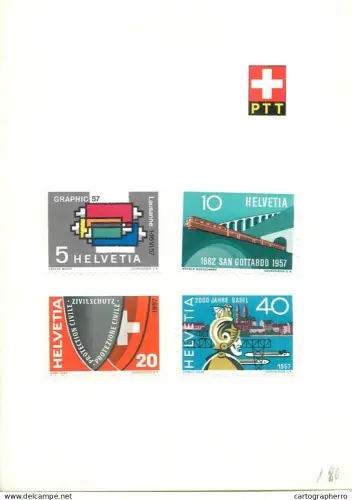 A6099 Swiss postage stamps, specifically a 1957 commemorative set