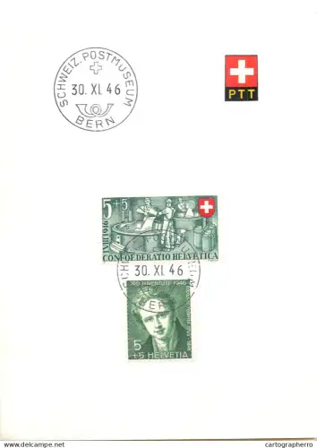 A6099 Commemorative Stamps 1946 Swiss Pro Juventute Geneva Milkman and a portrait of Rodolphe Töpffer