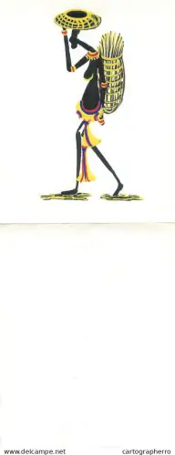 A6099 Stylized illustration silhouette artwork depicting an African woman carrying a basket on her head greetings card