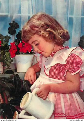 A6099 Lovely girl watering flowers postcard