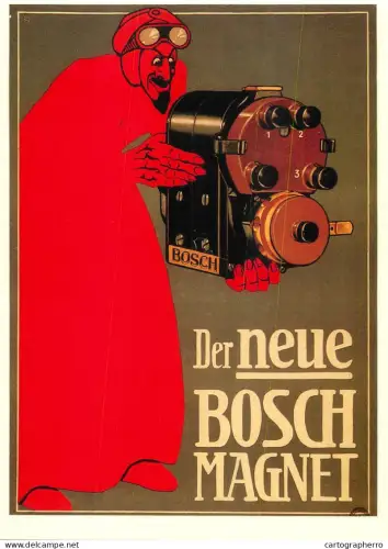 A6098 Poster modern postcard "new Bosch Magnet" designed by Lucian Bernhard diabolical figure holding an electric motor