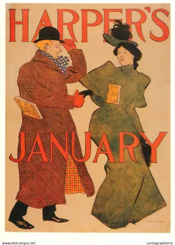 A6098 Poster modern postcard poster titled "Harper's, January" created by American artist Edward Penfield