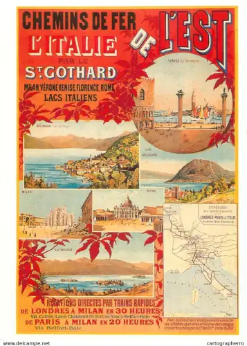 A6098 Advertisement modern postcard official poster rail travel to Italy via the St. Gotthard route