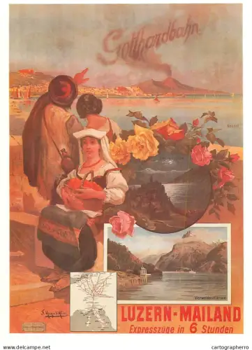 A6098 Advertisement modern postcard official poster Gotthard railway route between Lucerne, Switzerland and Milan, Italy