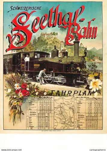 A6098 Advertisement modern postcard official poster Swiss Seethal-Bahn railway company, featuring a timetable