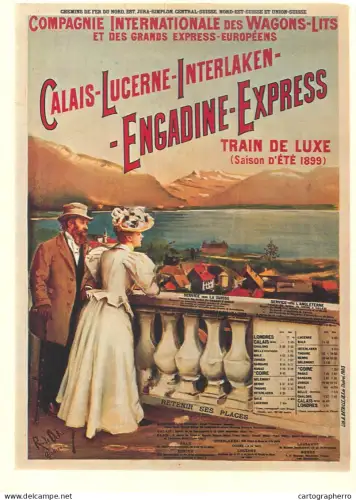 A6098 Advertisement modern postcard official poster French railway travel "Calais-Lucerne-Interlaken-Engadine Express"