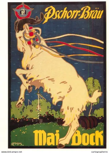 A6098 Advertisement poster modern postcard for Pschorr-Bräu Mai Bock beer, featuring a goat