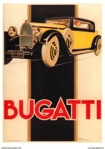 A6098 Bugatti poster Rene Vincent modern postcard