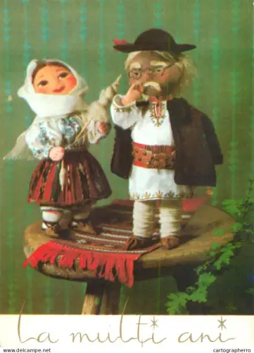 A6097 Romania winter seasonal greetings postcard puppets folk costumes